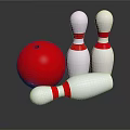 Red Bowling Ball With White Pins In Game Setup On Reflective Surface