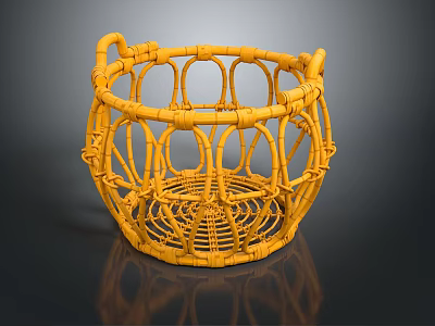 Yellow Handwoven Wicker Basket With Open Weave Design For Home Storage 3d model