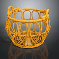 Yellow Handwoven Wicker Basket With Open Weave Design For Home Storage