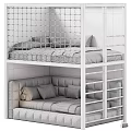Kids Bunk Bed With Upholstered Lower Bed Safety Railings And Soft Pillows