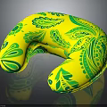 Yellow U Shaped Pillow With Green Leaf Patterns And Soft Surface