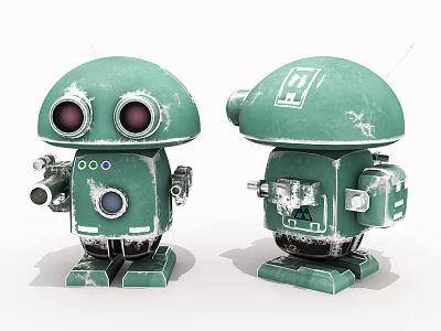 Smart Machines Vintage Green Robots With Worn Texture And Mechanical Features 3d model