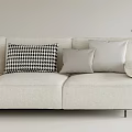 Modern Light Beige Three Seater Sofa With Houndstooth Gray And Cream Pillows Interior