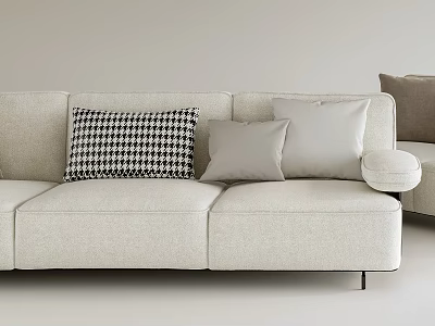 Modern Light Beige Three Seater Sofa With Houndstooth Gray And Cream Pillows Interior 3d model