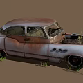 Rusty Old Car With Grass Growing Around In Open Space 3d model