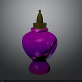 Decorative Purple Vase With Shiny Golden Lid And Smooth Surface