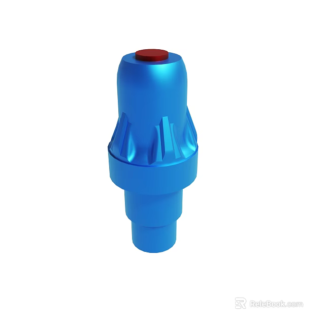 Blue Industrial Mechanical Component With Red Top Button And Cylindrical Shape 3d model 