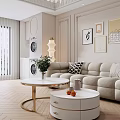 Elegant Modern Living Room Interior Featuring White Coffee Table Gold Legs Vase Flowers And Fruits