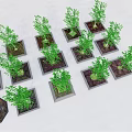 Multiple Tree Planters With Green Plants In Various Shapes And Orderly Arrangement 3d model