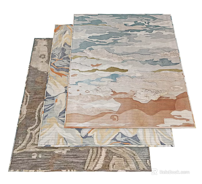 Colorful Square Rugs With Abstract Patterns And Soft Textures For Home Decor 3d model