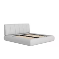 Double Bed with White Striped Leather Upholstered Headboard Modern Platform Frame and Wooden Slats Support