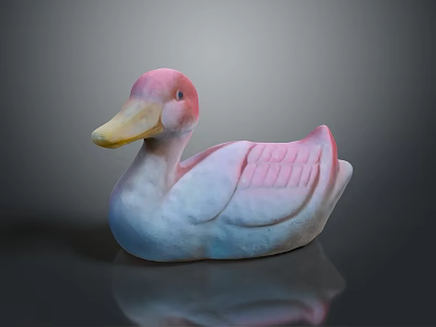 Pink and White Duck Decorative Figurine With Yellow Beak And Textured Wings On Dark Surface 3d model