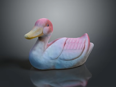 Pink and White Duck Decorative Figurine With Yellow Beak And Textured Wings On Dark Surface 3d model