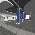 Modern Clothing Store Interior Featuring Hanging Clothes Illuminated Pillars And Display Area