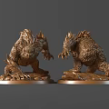 Bronze Mythical Creature Sculptures With Scaled Spiked Design And Dynamic Attacking Pose On Rock Base 3d model