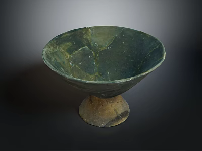 Handcrafted Green Bowl Shaped Sculpture With Carved Base And Smooth Surface 3d model