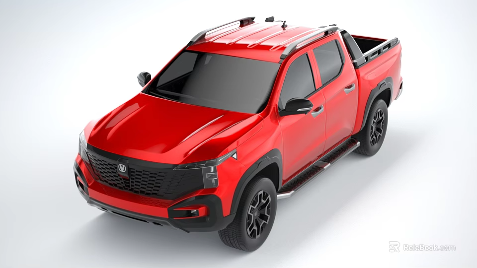 Stylish Red Pickup Truck With Black Wheels Bumper Roof Rack And Side Steps 3d model 
