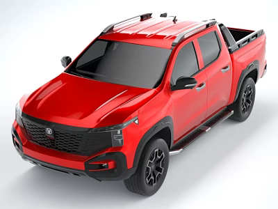 Stylish Red Pickup Truck With Black Wheels Bumper Roof Rack And Side Steps 3d model