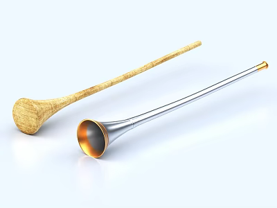 Decorative Ornament Set With Wooden Long Handle And Metal Horn Shape For Home Decor 3d model