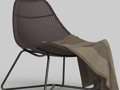 Dark Brown Woven Leisure Chair With Light Brown Blanket And Metal Legs 3d model