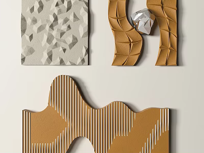 Decorative Wall Art With Geometric Patterns Brown Wavy Panels And Silver Object 3d model