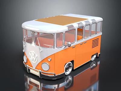 Volkswagen Vintage Bus In Orange And White With Classic Design And Roof Rack 3d model