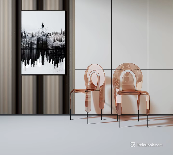 Modern Transparent Acrylic Leisure Chairs With Metal Legs In Minimalist Interior With Artwork 3d model 