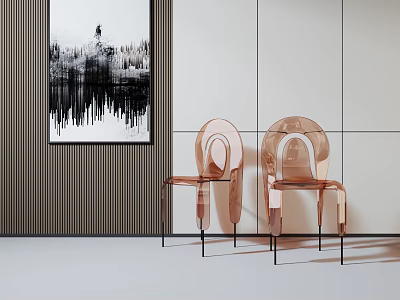 Modern Transparent Acrylic Leisure Chairs With Metal Legs In Minimalist Interior With Artwork 3d model