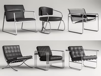 Modern Leisure Chairs With Leather Upholstery And Metal Frames In Multiple Styles 3d model