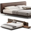 Modern Double Bed With Upholstered Headboard Wooden Frame White And Gray Bedding