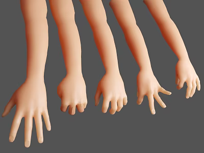 Multiple People Arms and Hands with Light Skin Tone in Various Poses Against Gray Background 3d model