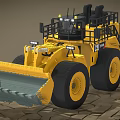 Large Yellow Loader with Black Cab Big Bucket and Heavy Duty Tires on Rough Ground