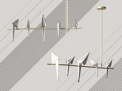 Modern Origami Inspired Chandelier With Brass Frame And Linear Pattern Background Design 3d model