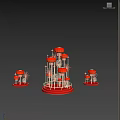 Lantern Shaped Art Installation With Orange Lanterns Red Base And Radiant Decorations In Night Sky