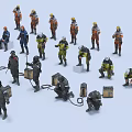 Multiple People Figurines With Different Colored Uniforms And Various Working Poses 3d model