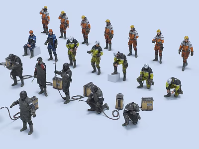 Multiple People Figurines With Different Colored Uniforms And Various Working Poses 3d model