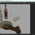 Elegant Wine Bottles And Glasses Display With White Plates And Beige Cloth