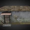 Dilapidated Small Hut With Rusted Roof Peeling Mossy Walls And Wooden Door Steps