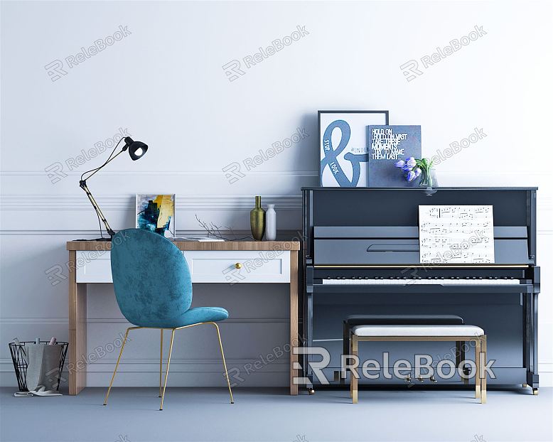 Modern desk and chair piano combination model