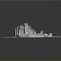 Modern Scale Model of Ancient Stone Building with Enclosure Green Lawn and Pathway