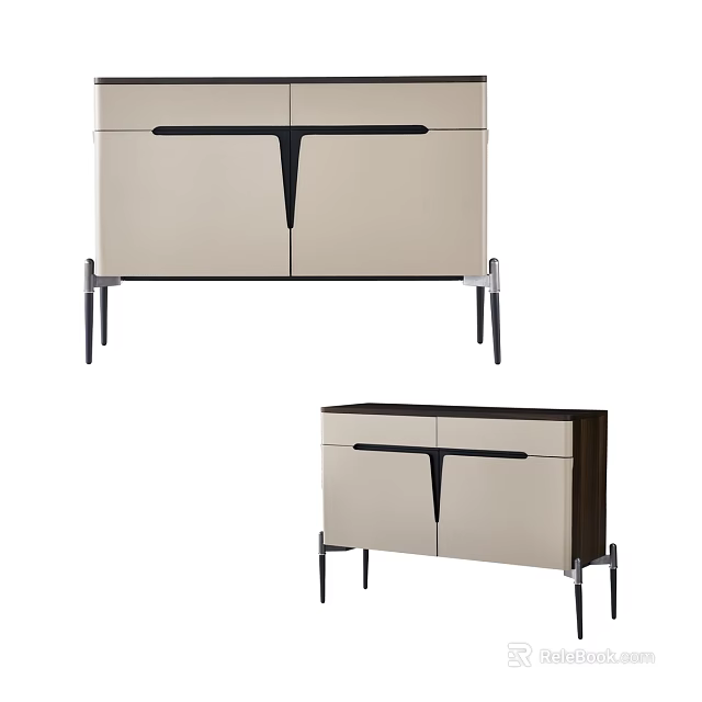 Modern Two Tone Sideboard Cabinet With Beige And Dark Brown Doors And Metal Legs 3d model 