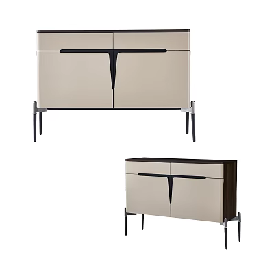 Modern Two Tone Sideboard Cabinet With Beige And Dark Brown Doors And Metal Legs 3d model