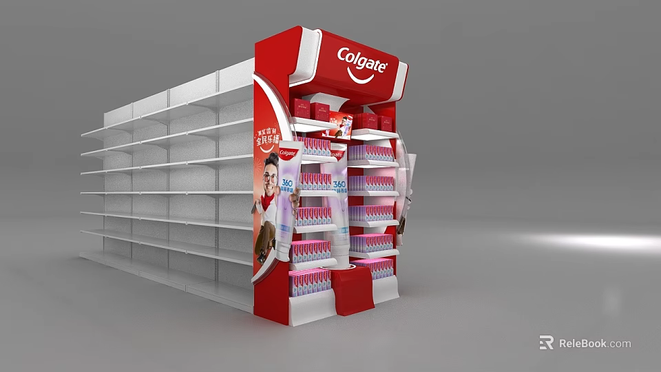 Colgate Red and White Retail Display Shelf with Product Storage Racks for Store 3d model 