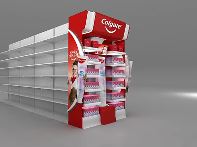 Colgate Red and White Retail Display Shelf with Product Storage Racks for Store 3d model