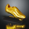 Golden Football Boot Displayed On Black Base With Shiny Reflective Surface 3d model