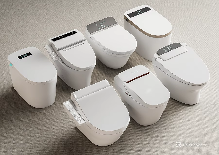 Modern Smart Toilets With Digital Display White Automatic Lid Sleek Design Collection 3d model