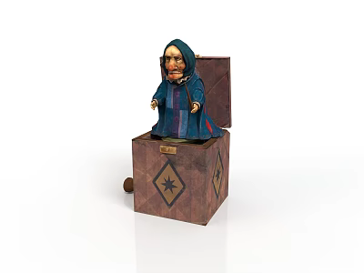 Vintage Jack in the Box Toy With Cloaked Figurine Brown Case And Star Patterns 3d model