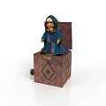Vintage Jack in the Box Toy With Cloaked Figurine Brown Case And Star Patterns