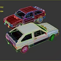 Red and White Classic Hatchback Cars with Retro Design and Shiny Exterior