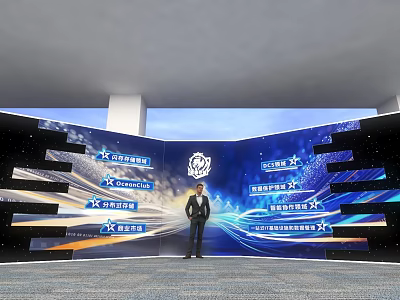Modern Photo Check In Spot With Illuminated Blue Black Background And Logo 3d model
